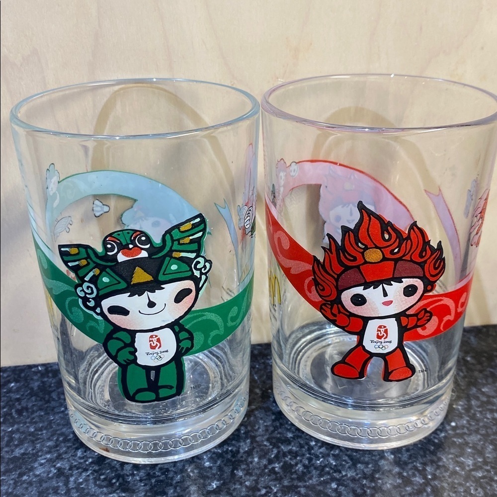 McDonald's Beijing Winter Olympics 2008 Glass Cup Set of 2 Collectible 16 Oz